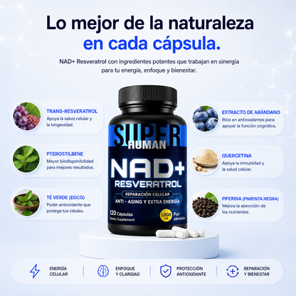 💊 NAD+ Resveratrol - Cápsulas de Reparación Celular Antienvejecimiento y Energía Extra.